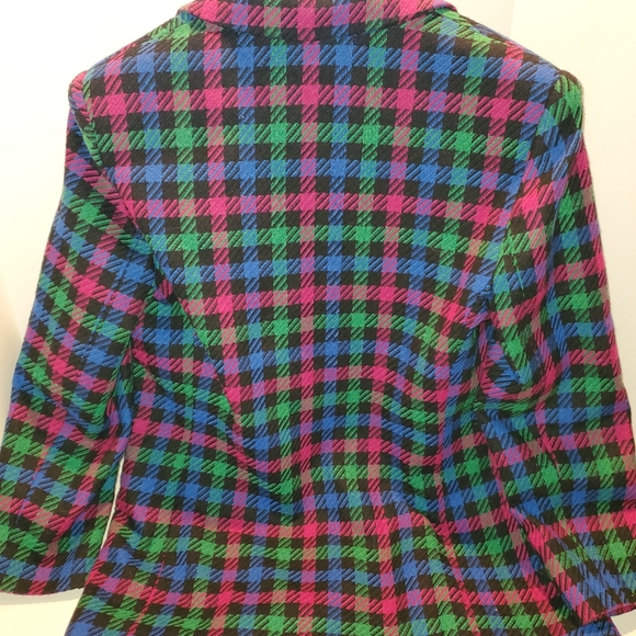 RTW Bright Multicolor Plaid Blazer Sz Sm Jacket Retro Wool Acrylic Polyester - Picture 11 of 14